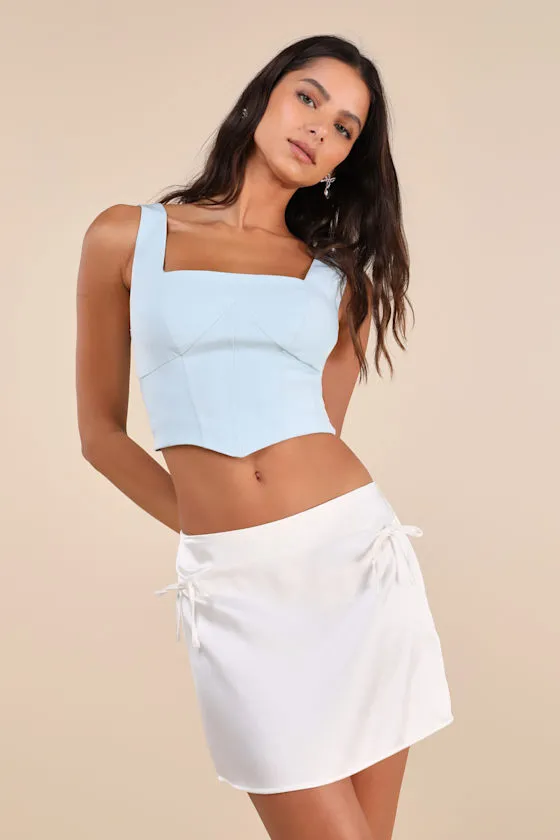 Dainty Luxury Ivory Satin Bow Micro Mini Skirt sold by Lulus