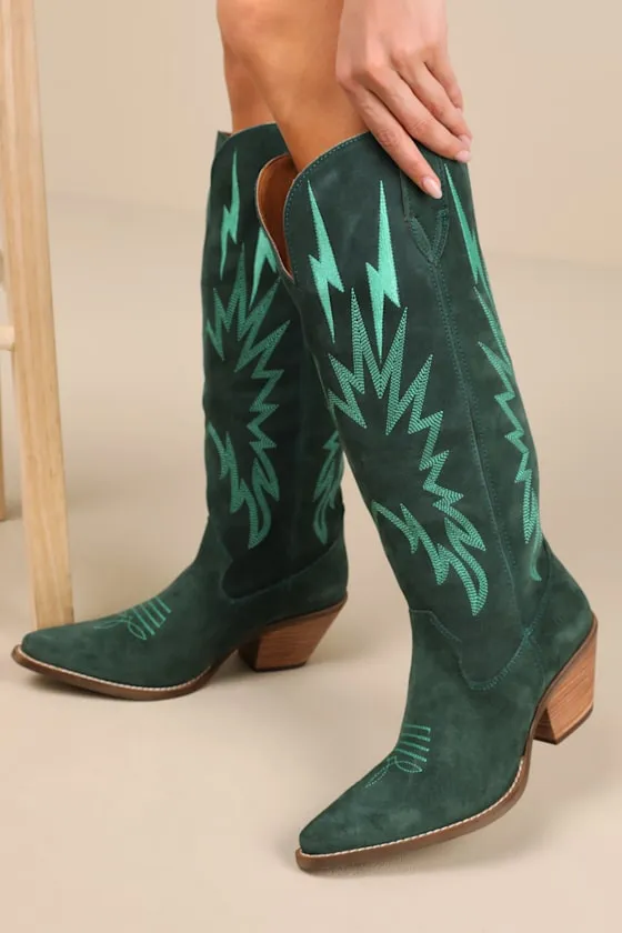 Thunder Road Green Suede Leather Knee-High Western Boots sold by Lulus product image thumbnail 2