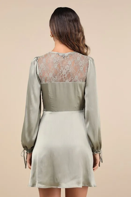 Consistent Beauty Sage Green Lace Cutout Long Sleeve Mini Dress sold by Lulus product image thumbnail 2
