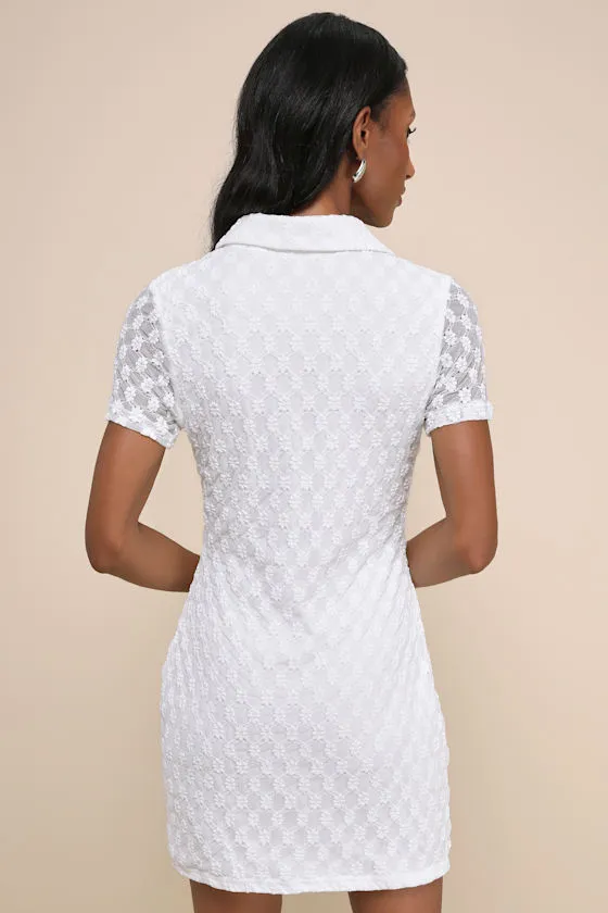 Truly Pristine White Mesh Floral Ruched Button-Up Mini Dress sold by Lulus product image thumbnail 2