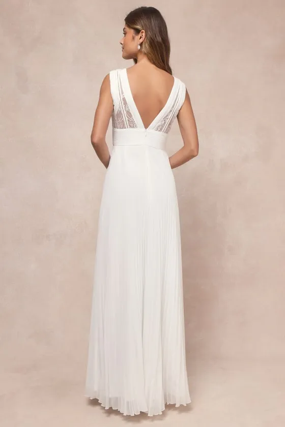Gorgeous Forever Ivory Chiffon Lace Pleated Backless Maxi Dress sold by Lulus product image thumbnail 2