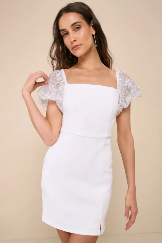 Sparkly Charisma White Sequin Off-the-Shoulder Mini Dress sold by Lulus