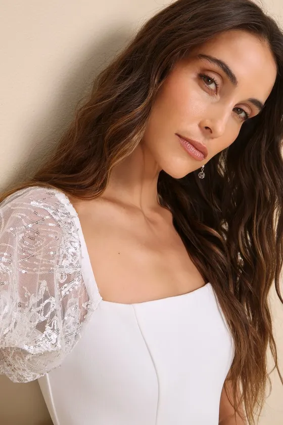 Sparkly Charisma White Sequin Off-the-Shoulder Mini Dress sold by Lulus product image thumbnail 4