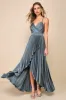 Ultimate Charm Dark Sage Grey Satin Pleated High-Low Maxi Dress sold by Lulus