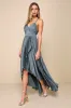 Ultimate Charm Dark Sage Grey Satin Pleated High-Low Maxi Dress sold by Lulus