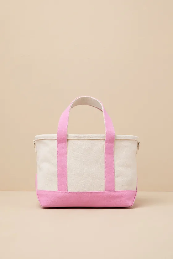 Prepared Sweetie Beige and Pink Canvas Mini Tote Bag sold by Lulus product image thumbnail 2