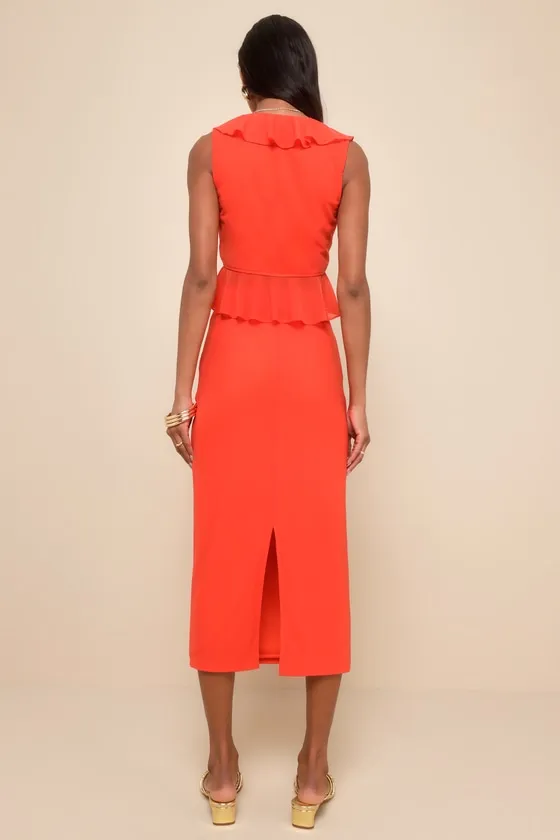 Flirtatious Match Bright Red Mesh Tie-Front Two-Piece Midi Dress sold by Lulus product image thumbnail 3