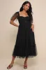 Dreamy Celebration Black Tulle Bustier Swiss Dot Midi Dress sold by Lulus