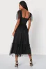 Dreamy Celebration Black Tulle Bustier Swiss Dot Midi Dress sold by Lulus