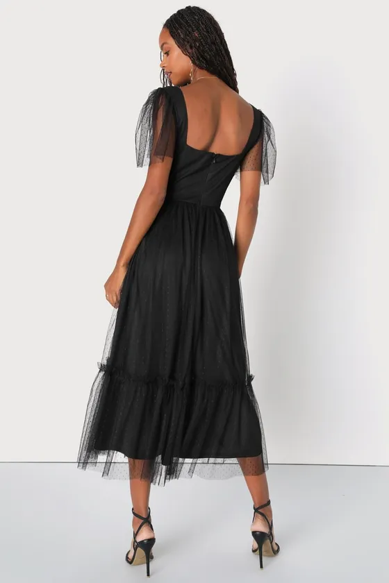 Dreamy Celebration Black Tulle Bustier Swiss Dot Midi Dress sold by Lulus product image thumbnail 4