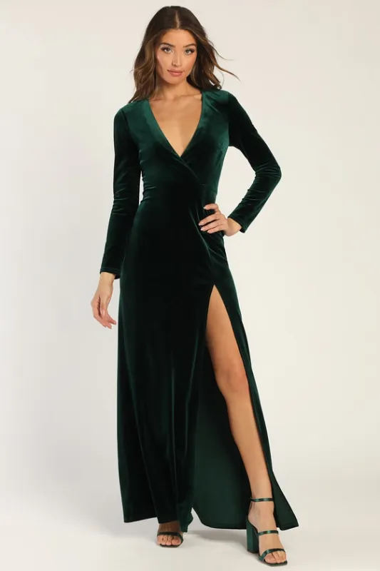 Sensational Memories Emerald Green Velvet Surplice Maxi Dress sold by Lulus