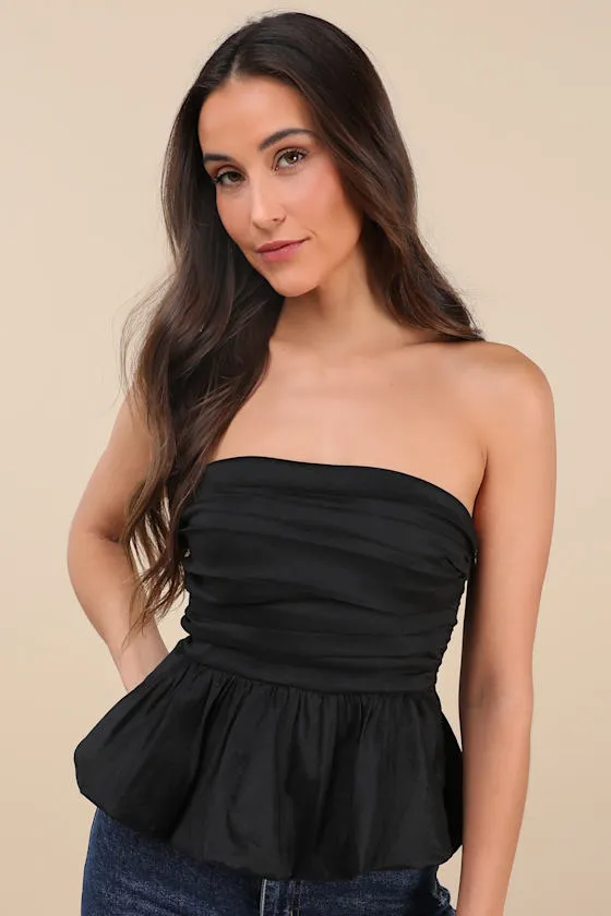 Celinda Black Strapless Bubble-Hem Top sold by Lulus