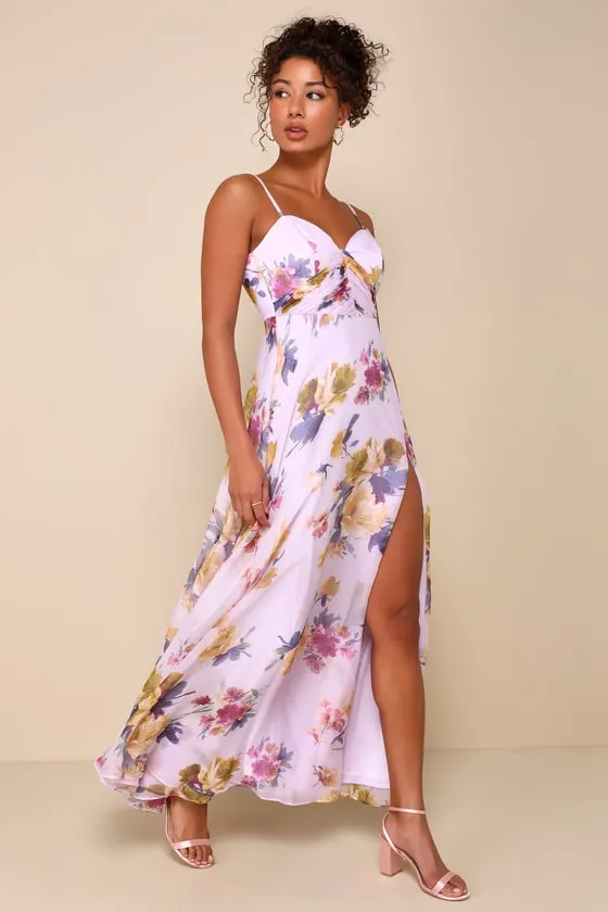Dreamy Destiny Lavender Floral Pleated Backless Maxi Dress sold by Lulus