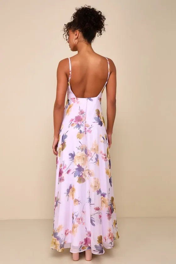 Dreamy Destiny Lavender Floral Pleated Backless Maxi Dress sold by Lulus product image thumbnail 2
