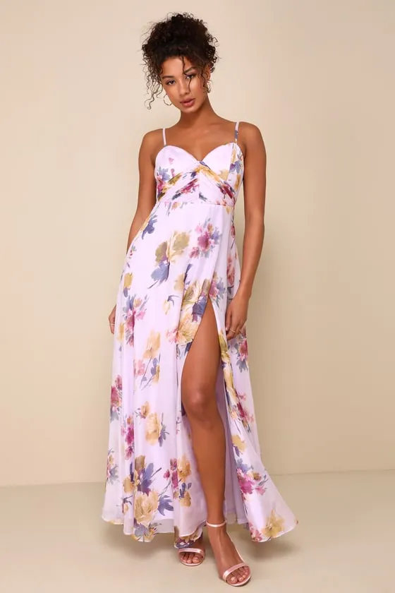 Dreamy Destiny Lavender Floral Pleated Backless Maxi Dress sold by Lulus product image thumbnail 4