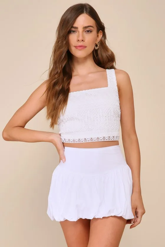 Janelle White Bubble-Hem Skort sold by Lulus