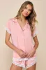Snuggly Love Pink Short Sleeve Lace Two-Piece Pajama Set sold by Lulus