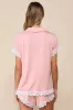 Snuggly Love Pink Short Sleeve Lace Two-Piece Pajama Set sold by Lulus