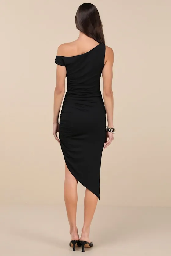 Incredibly Posh Black Ruched Asymmetrical Midi Dress sold by Lulus product image thumbnail 3