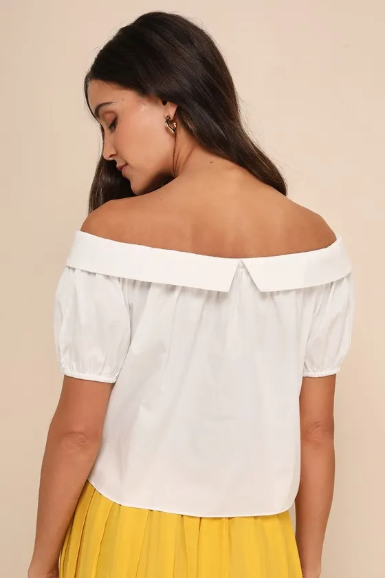 Pleasantly Perfect Ivory Off-the-Shoulder Collared Tie-Front Top sold by Lulus product image thumbnail 2