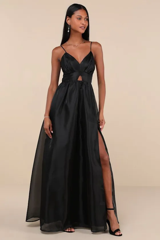 Authentic Glamour Black Organza Sleeveless Cutout Maxi Dress sold by Lulus
