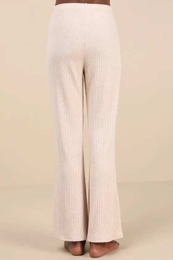 Raney Heather Beige Ribbed Knit Flare Lounge Pants sold by Lulus product image thumbnail 3