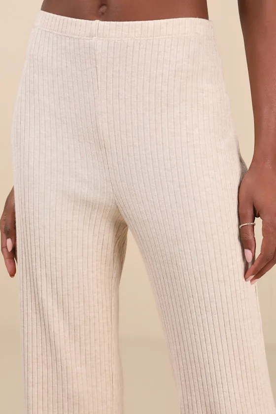 Raney Heather Beige Ribbed Knit Flare Lounge Pants sold by Lulus product image thumbnail 4