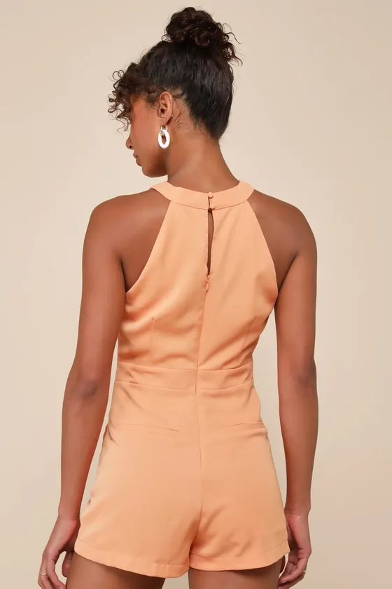 Sleek Favorite Light Orange Sleeveless Halter Skort Romper sold by Lulus product image thumbnail 3