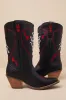 Queen A Hearts Black Leather Knee-High Western Boots sold by Lulus