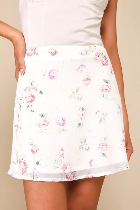 Adorable Choice Ivory Floral Print Mini Skirt sold by Lulus product image thumbnail 3