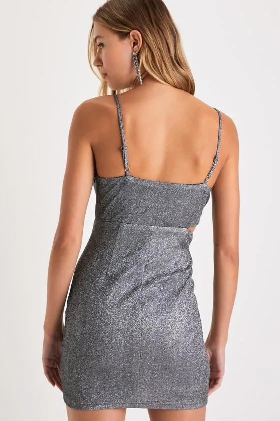 Forever a Diva Shiny Silver Metallic Lurex Cutout Mini Dress sold by Lulus product image thumbnail 3