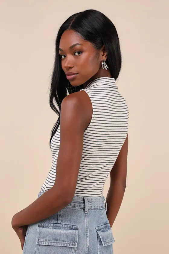 Elevated Selection Ivory Striped Mock Neck Sleeveless Bodysuit sold by Lulus product image thumbnail 2