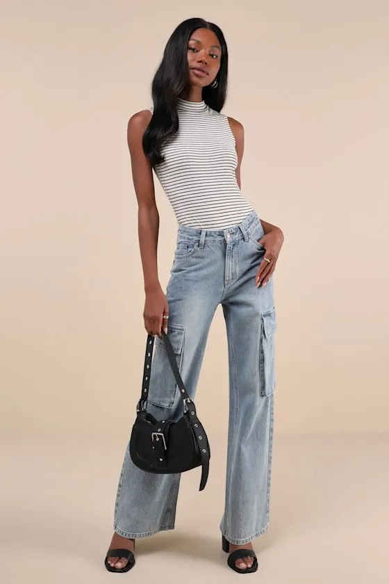 Elevated Selection Ivory Striped Mock Neck Sleeveless Bodysuit sold by Lulus product image thumbnail 3