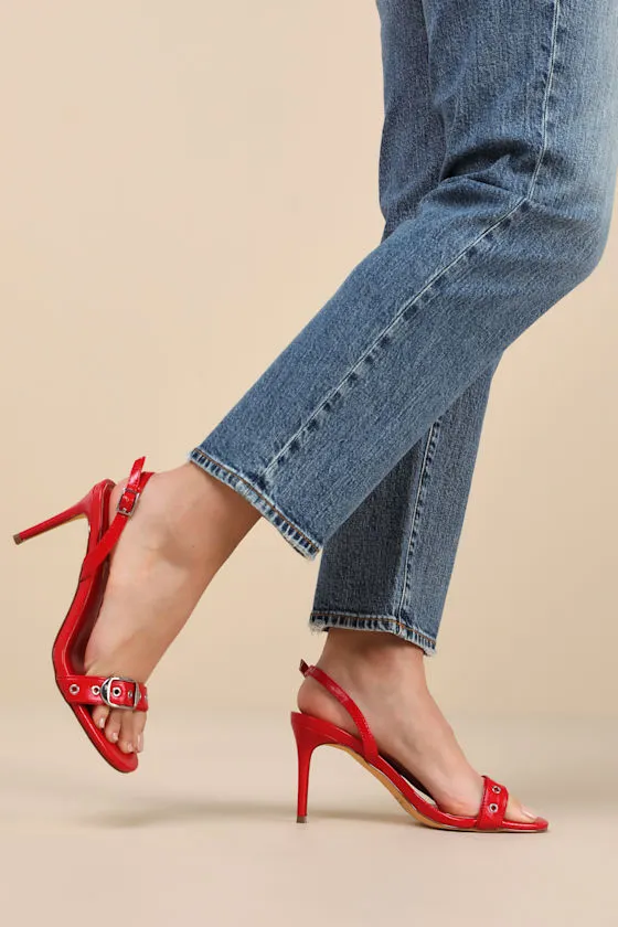 Cleore Red Slingback Buckle High Heel Sandals sold by Lulus