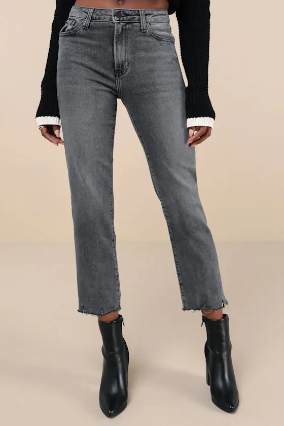 Ultimate Trend Grey Denim Cropped Raw Hem Straight-Leg Jeans sold by Lulus product image thumbnail 2
