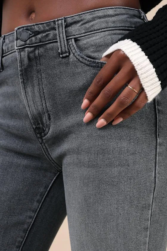 Ultimate Trend Grey Denim Cropped Raw Hem Straight-Leg Jeans sold by Lulus product image thumbnail 4