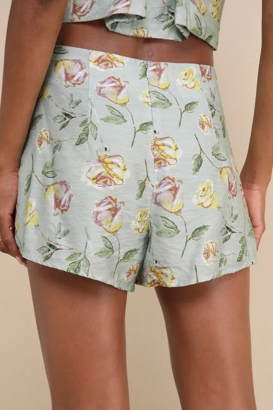 Noticeably Perfect Sage Green Floral High-Rise Shorts sold by Lulus product image thumbnail 3