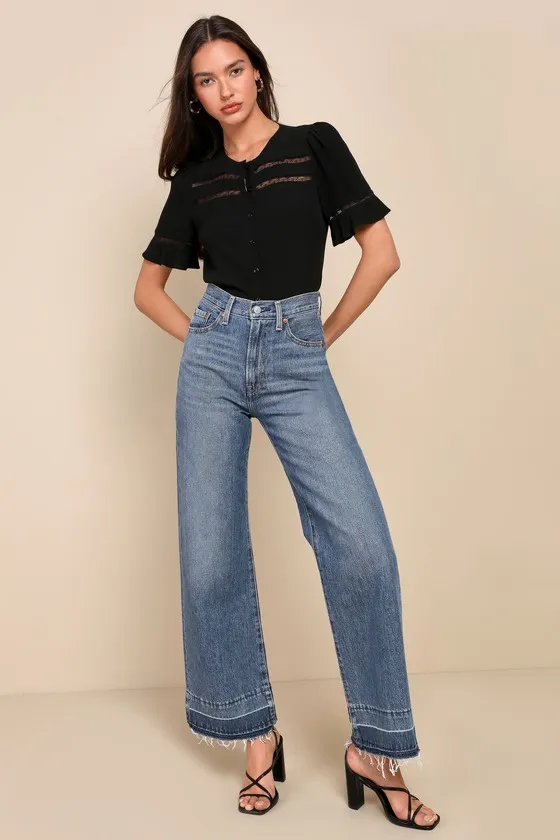 Remarkably Charismatic Black Lace Short Sleeve Button-Up Top sold by Lulus product image thumbnail 2