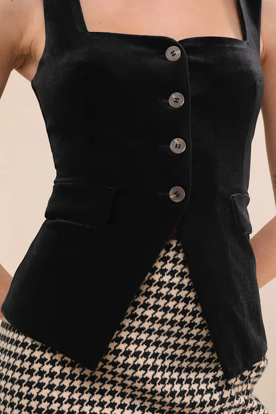 Significantly Chic Black Velvet Button-Front Sleeveless Vest Top sold by Lulus product image thumbnail 4