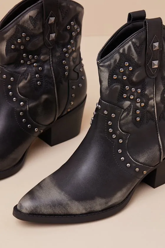 Nowhere Black Distressed Studded Western Ankle Boots sold by Lulus product image thumbnail 3