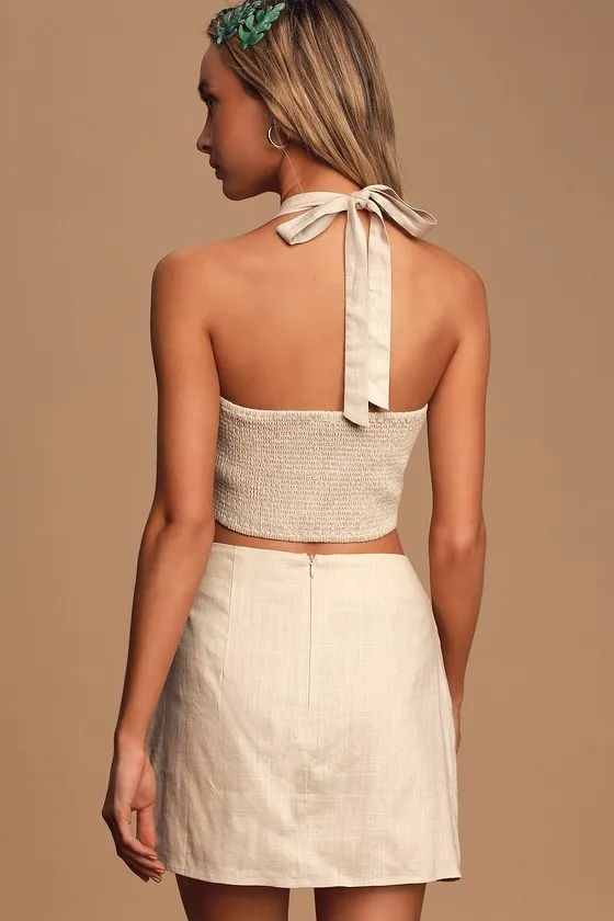 Double Digits Beige Linen Mini Skirt sold by Lulus product image thumbnail 4