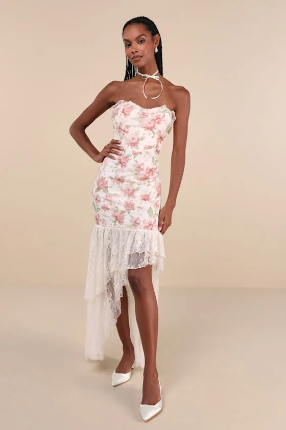Prettiest Entrance Blush Pink Floral Lace Strapless Maxi Dress sold by Lulus product image thumbnail 2
