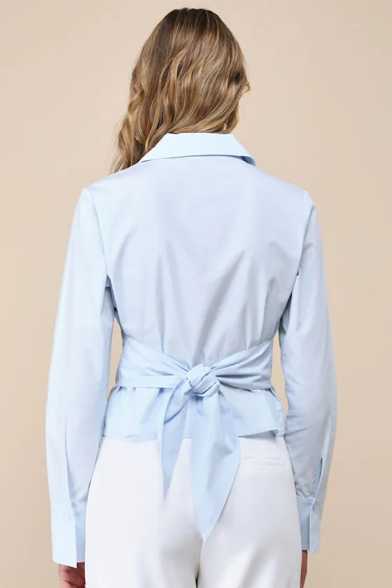 Majorly Charming Light Blue Collared Button-Up Tie-Back Top sold by Lulus product image thumbnail 2