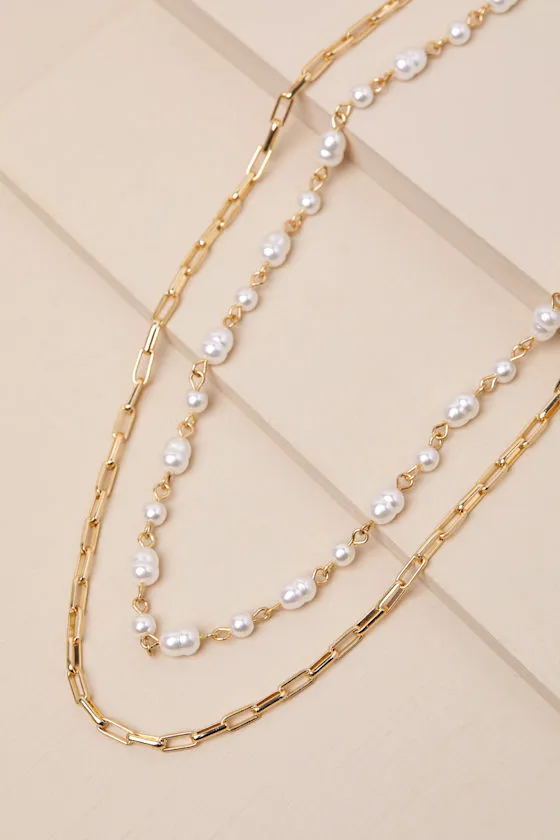Extra Radiance Gold Pearl Layered Necklace sold by Lulus