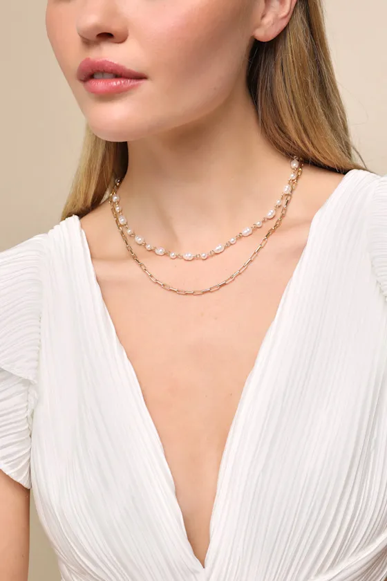 Extra Radiance Gold Pearl Layered Necklace sold by Lulus product image thumbnail 3