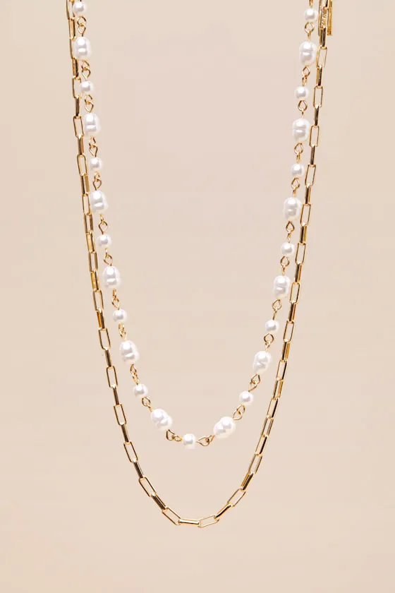 Extra Radiance Gold Pearl Layered Necklace sold by Lulus product image thumbnail 4