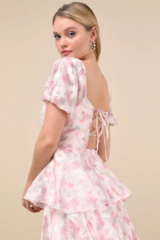 Serah Blush Floral Organza Tiered Midi Dress sold by Lulus product image thumbnail 2