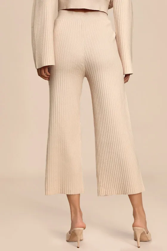 Snuggly Style Cream Ribbed Knit Wide-Leg Pants sold by Lulus product image thumbnail 2