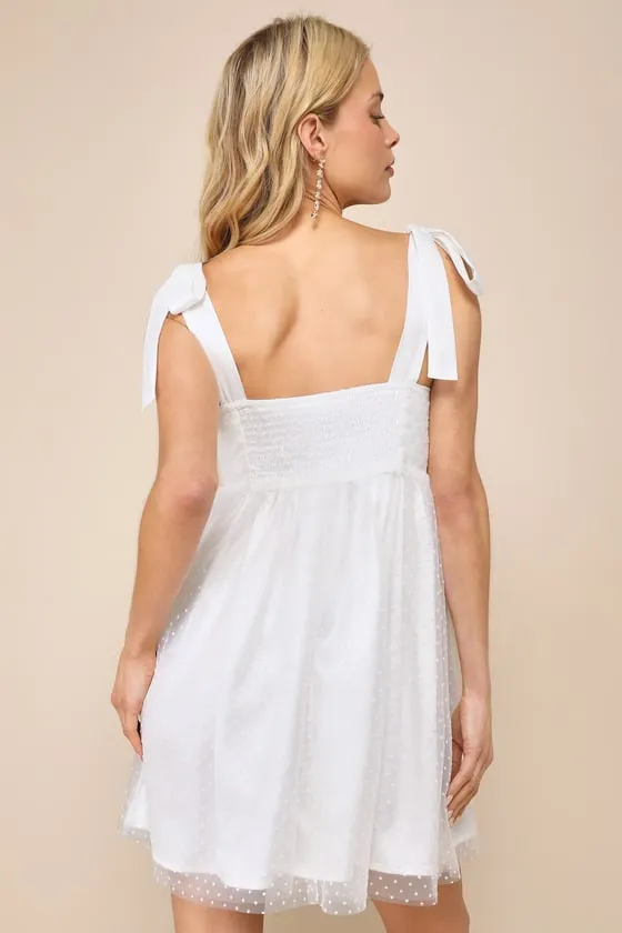 Parisian Summer White Swiss Dot Tie-Strap Mini Dress sold by Lulus product image thumbnail 3