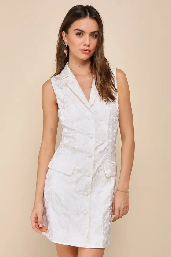 Confidently Adorable Ivory Floral Jacquard Blazer Mini Dress sold by Lulus product image thumbnail 2
